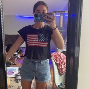 American Flag Cropped T Shirt